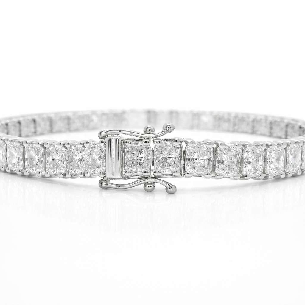 11.87CT Emerald Cut Lab Diamond Tennis Bracelet 14K White Gold