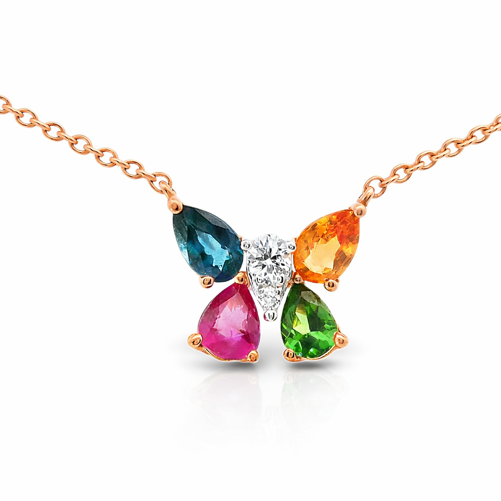 0.07CT Diamond 0.92CT Mixed Sapphire 14k Rose Gold Pendant