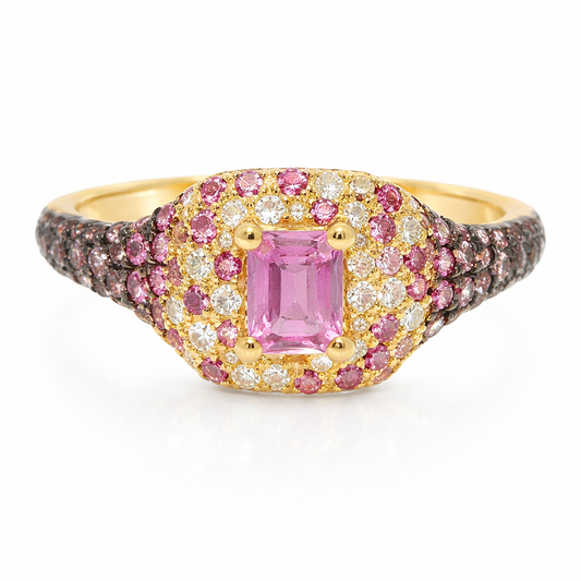 0.10CT Diamond and 0.80CT Pink Sapphire Ring 14k Yellow Gold