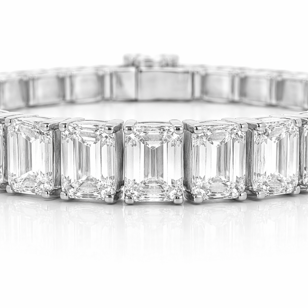 27.25CT Emerald Cut Lab Diamond Bracelet 14k White Gold