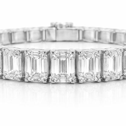 27.25CT Emerald Cut Lab Diamond Bracelet 14k White Gold