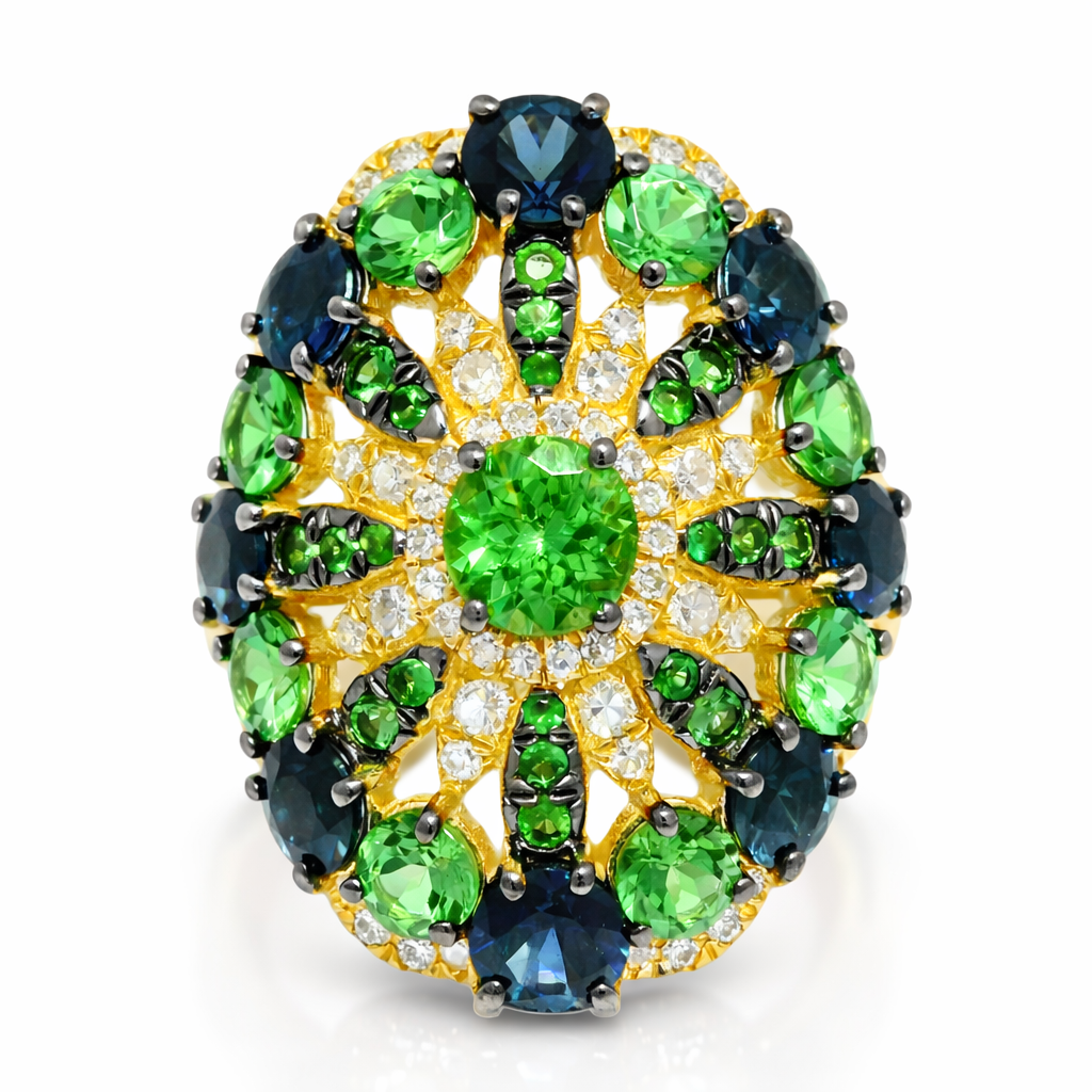 0.10CT Diamond and 5.30CT Multi-Colored Gemstone Ring 14K Yellow Gold