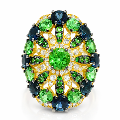 0.10CT Diamond and 5.30CT Multi-Colored Gemstone Ring 14K Yellow Gold