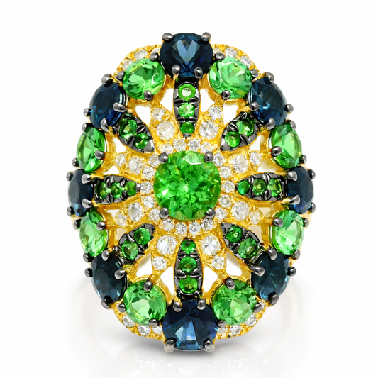 0.10CT Diamond and 5.30CT Multi-Colored Gemstone Ring 14K Yellow Gold