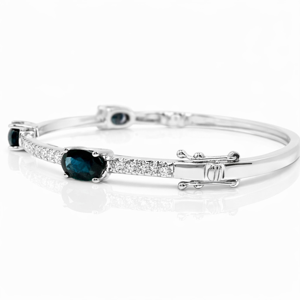 0.66CT Diamond 3.20CT Blue Sapphire Bangle 14k White Gold