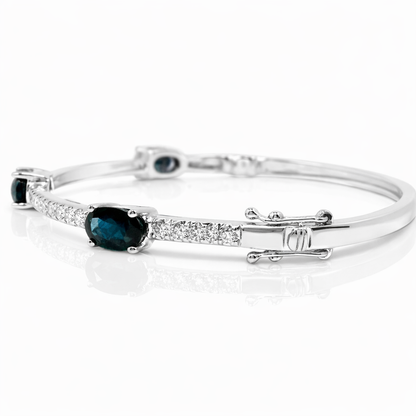 0.66CT Diamond 3.20CT Blue Sapphire Bangle 14k White Gold