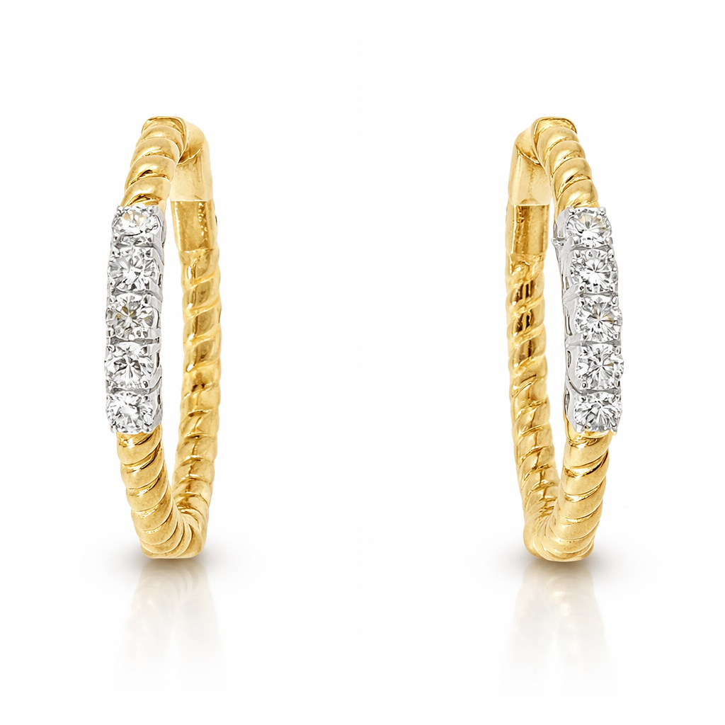 0.50CT Diamond Hoop Earrings 14k Yellow Gold