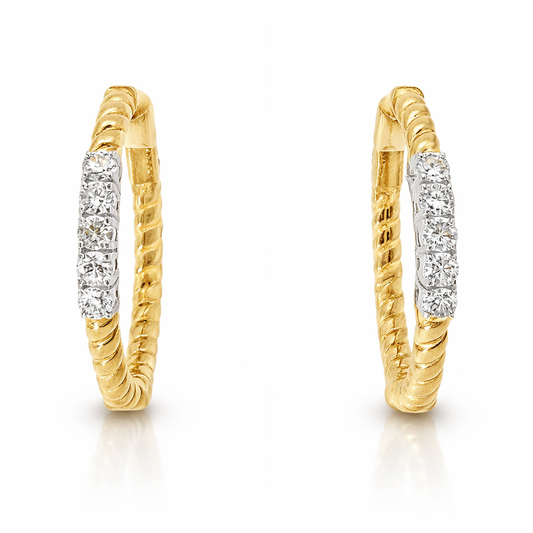 0.50CT Diamond Hoop Earrings 14k Yellow Gold