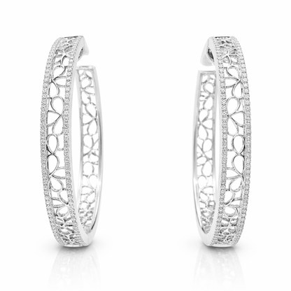0.61CT Diamond Hoop Earrings 14k White Gold