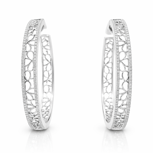 0.61CT Diamond Hoop Earrings 14k White Gold