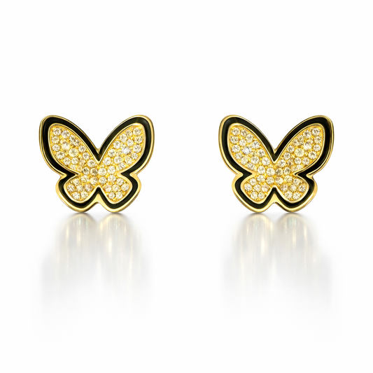 0.38CT Diamond with Black Enamel 14k Yellow Gold Earring