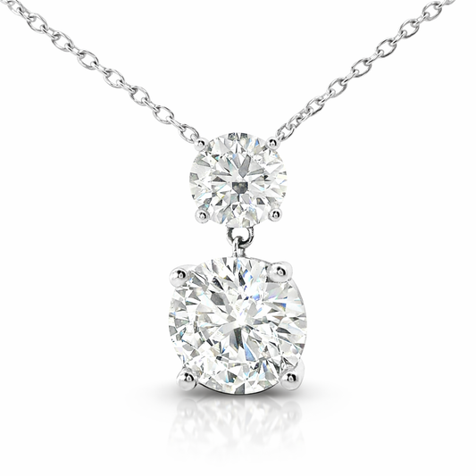 1.03CT Small Round 2.04CT Large Round Lab Diamond Pendant 14k White Gold