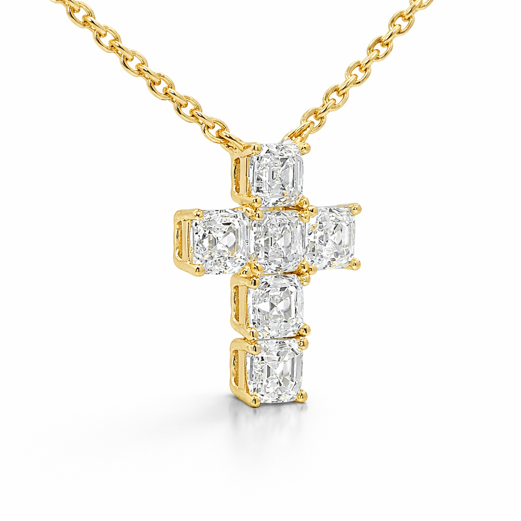 1.32CT Lab Emerald Cut  Cross Pendant 14k Gold
