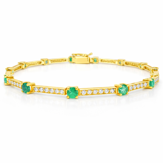 1.46ct Emerald 0.86ct Diamond Bracelet 14k Yellow Gold