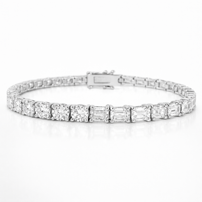 10.39CT Emerald and Round Cut Lab Diamond 4 Prong Tennis Bracelet 14k White Gold
