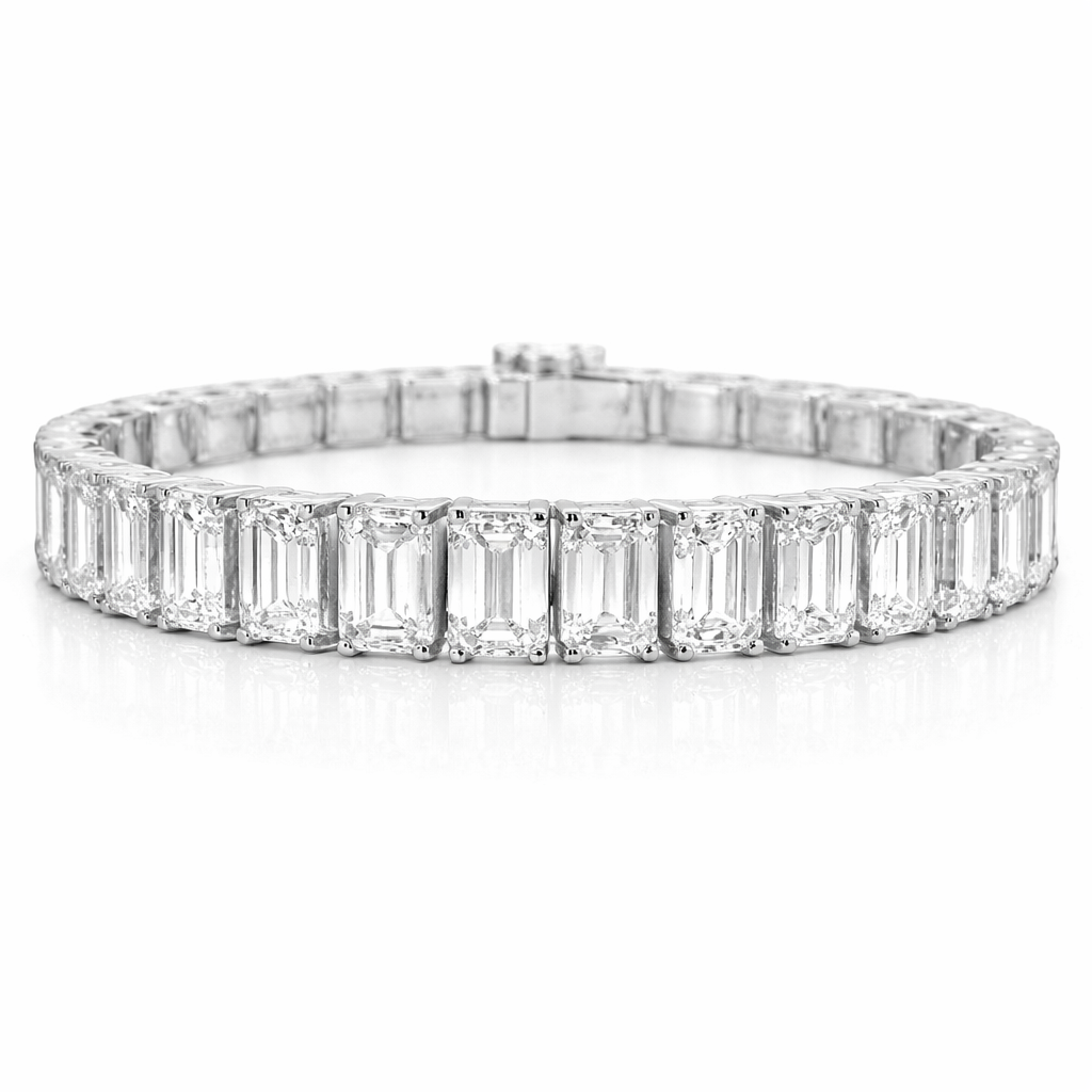 27.25CT Emerald Cut Lab Diamond Bracelet 14k White Gold
