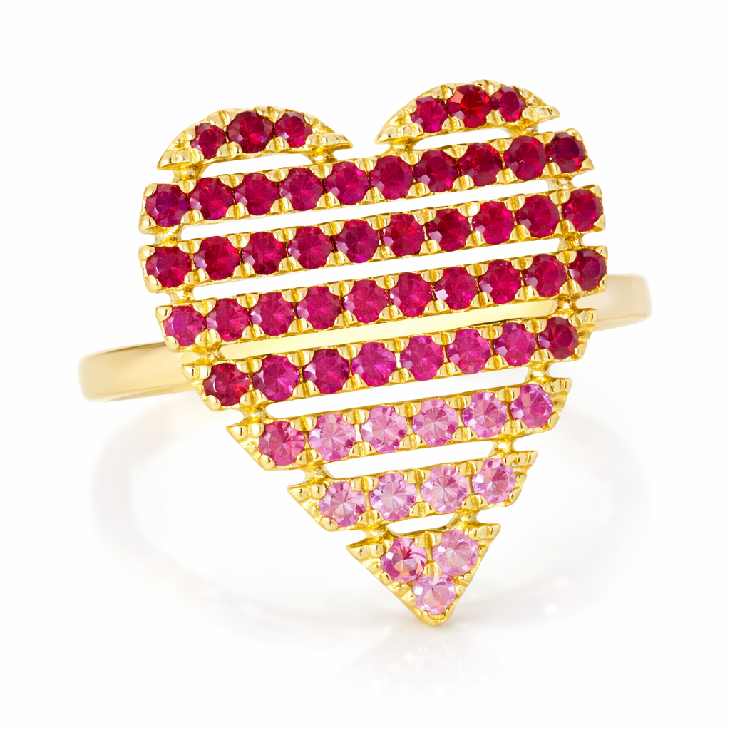 0.91CT Pink Sapphire Heart Shaped Ring 14K Yellow Gold