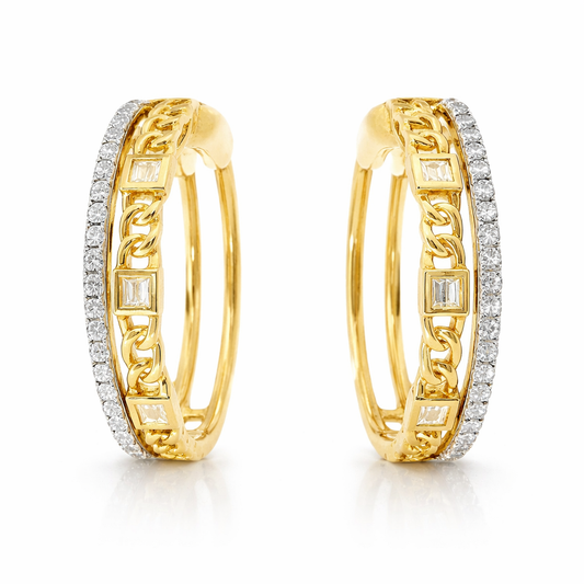 0.56CT Diamond HOOP 14k Yellow Gold Earring