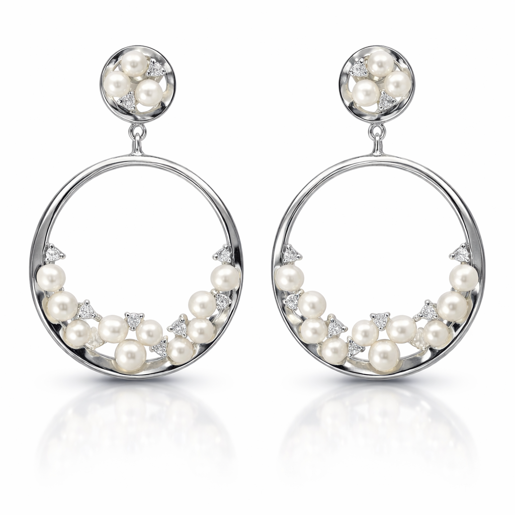 0.18CT Diamond  14k White Gold Pearl Earring