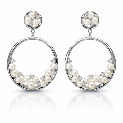 0.18CT Diamond  14k White Gold Pearl Earring