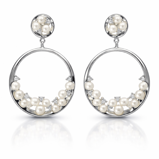 0.18CT Diamond  14k White Gold Pearl Earring