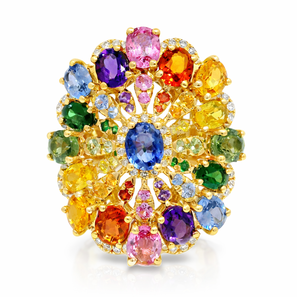 0.26CT Diamond and 7.65CT Mixed Gemstone Ring 14K Yellow Gold