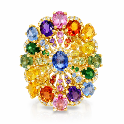 0.26CT Diamond and 7.65CT Mixed Gemstone Ring 14K Yellow Gold