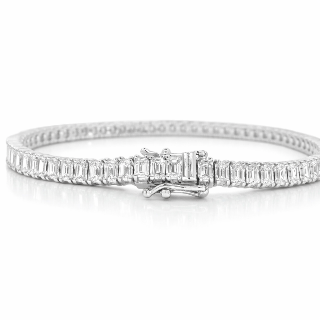 6.89CT Emerald Cut Lab Diamond Tennis Bracelet 14K White Gold