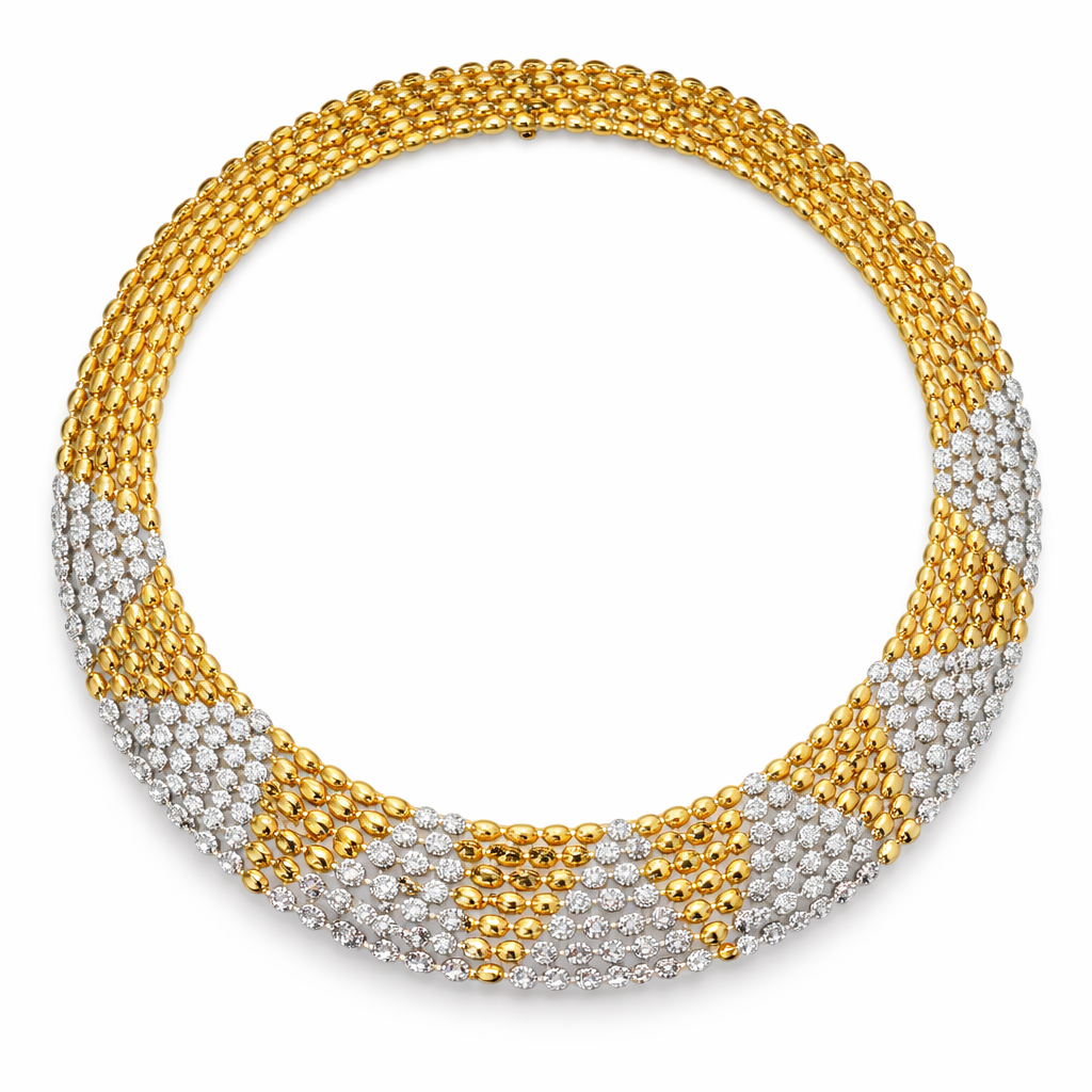 9.41CT Diamond and Plain Gold 14k Two Tone Necklace