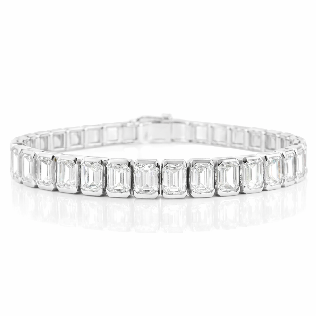 12.95CT Emerald Cut Lab Diamond Bracelet 14k White Gold