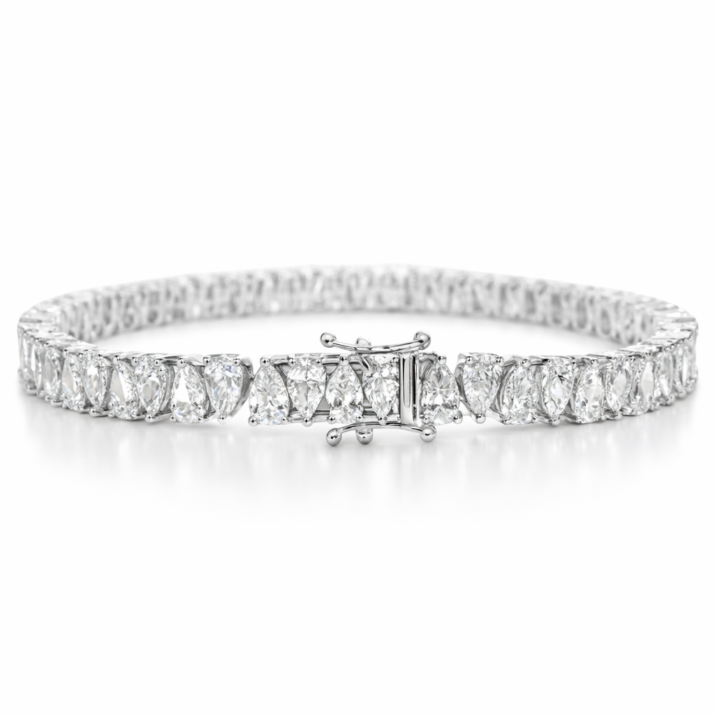 10.37CT Pear Shape Lab Diamond Bracelet 14k White Gold