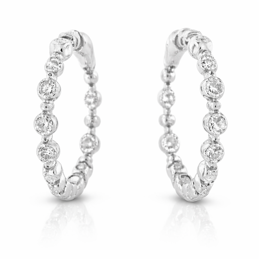 0.82CT Diamond Hoop Earrings 14k White Gold