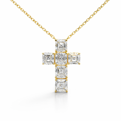 3.12CT Lab Emerald Cut  Cross Pendant 14k Gold