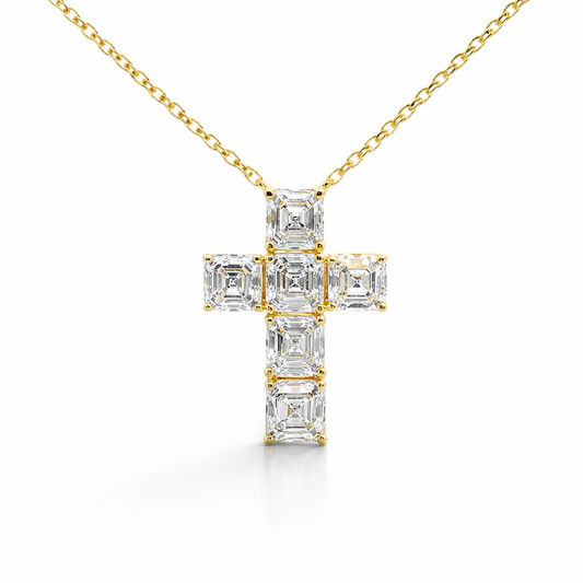 3.12CT Lab Emerald Cut  Cross Pendant 14k Gold