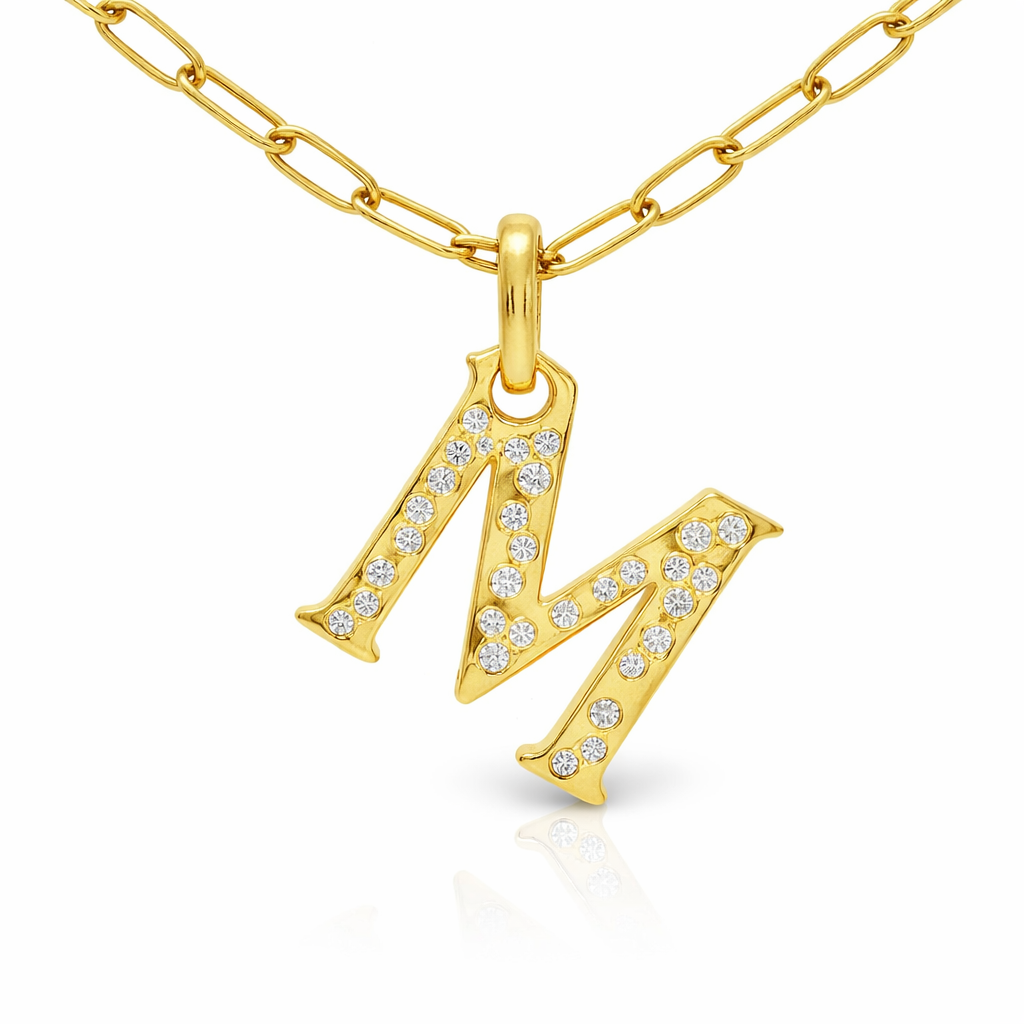 0.32CT Diamond M Letter Pendant 18k Yellow Gold
