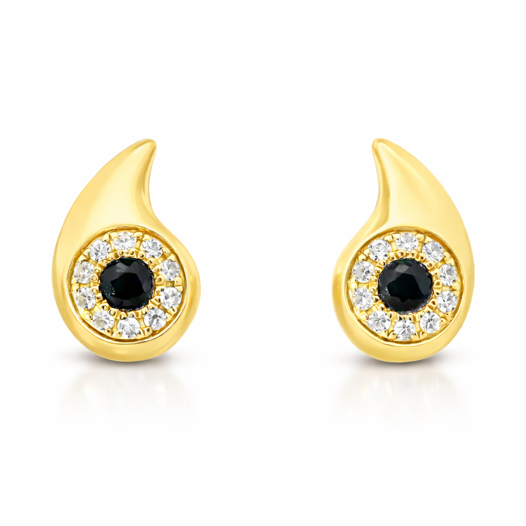 0.12CT Diamond 0.19CT Black Sapphire 14k Yellow Gold Earring