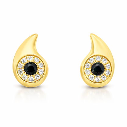 0.12CT Diamond 0.19CT Black Sapphire 14k Yellow Gold Earring