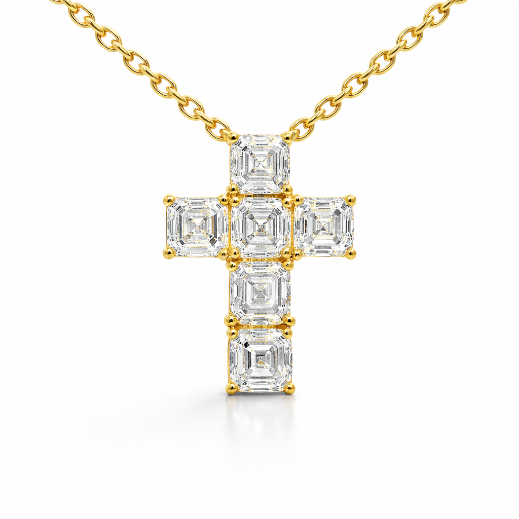 1.32CT Lab Emerald Cut  Cross Pendant 14k Gold