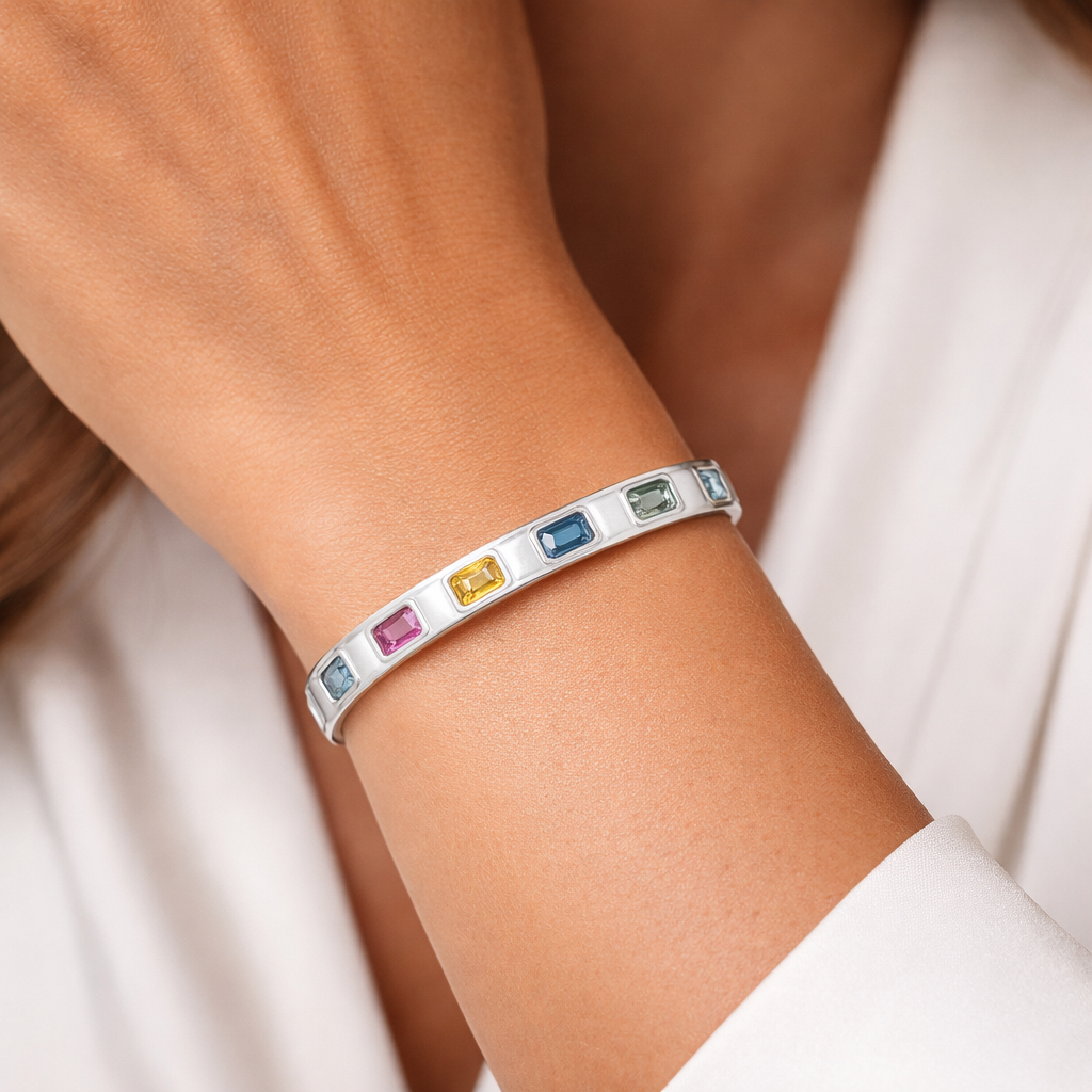 4.84CT Mixed Sapphire Bangle 18k White Gold