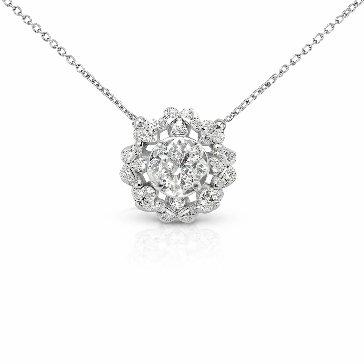1.35CT Diamond Pendant 14k White Gold