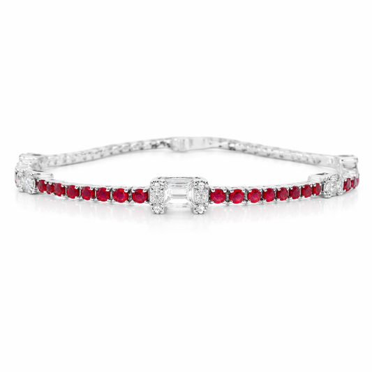 0.72CT Diamond 3.17CT Ruby Bracelet 18k White Gold