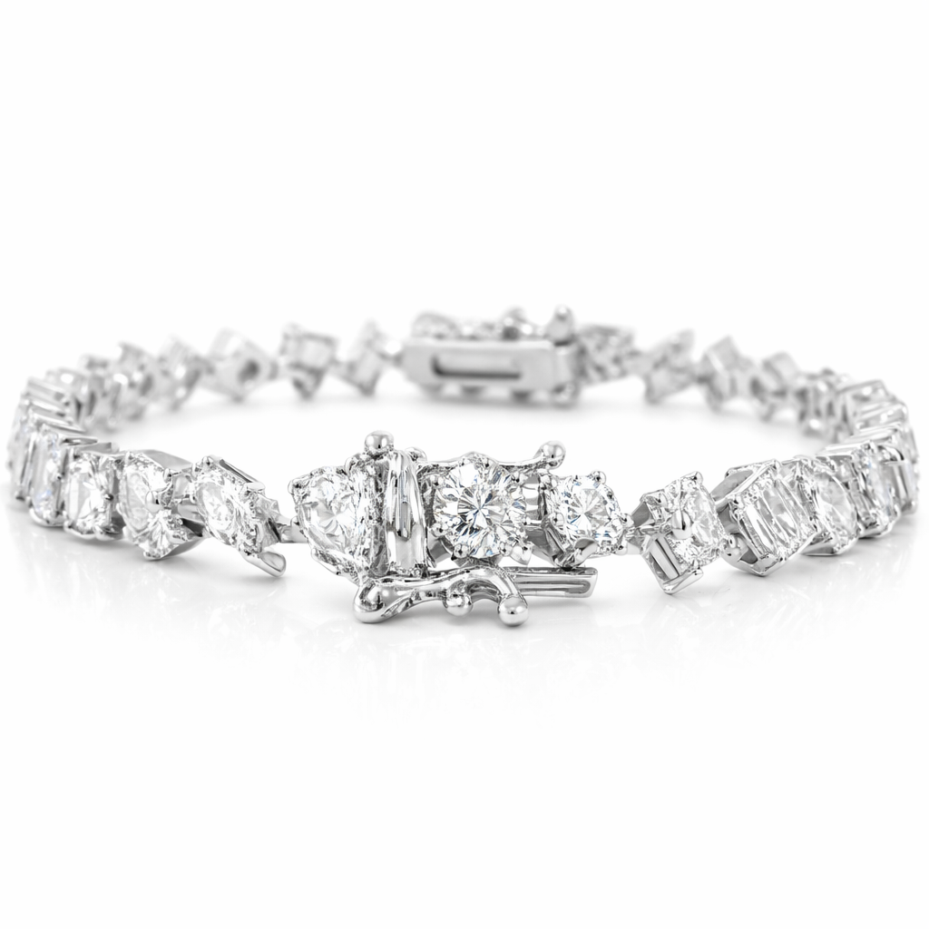 1.37CT Round 5.42CT Mixed Shape Lab Diamond Bracelet 14k White Gold