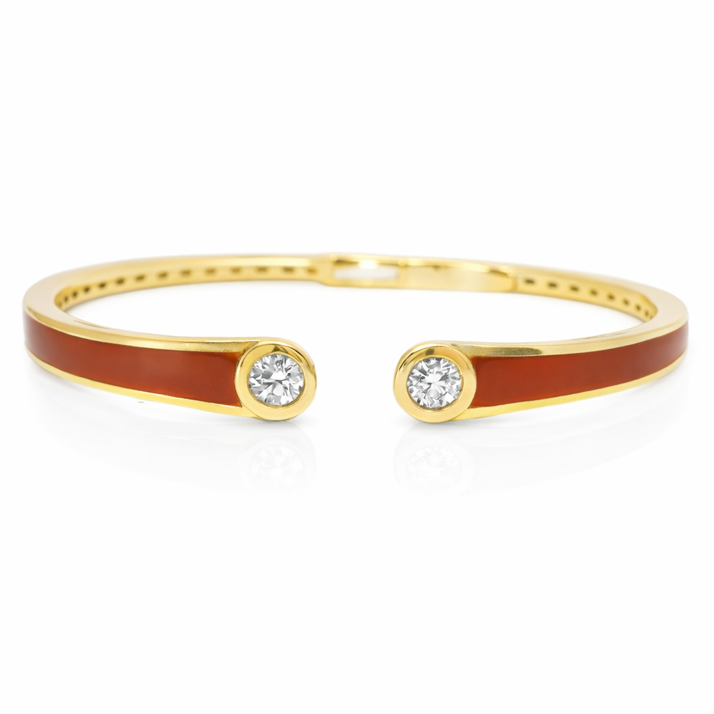 0.35CT Diamond Bangle with Red Enamel 18k Yellow Gold