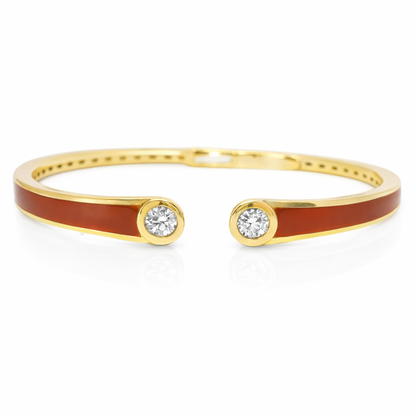 0.35CT Diamond Bangle with Red Enamel 18k Yellow Gold
