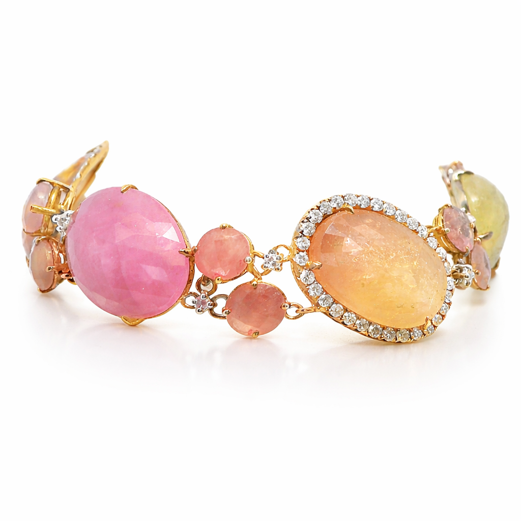 2.20CT Diamond with Mixed Sapphire 18k White Gold Bracelet