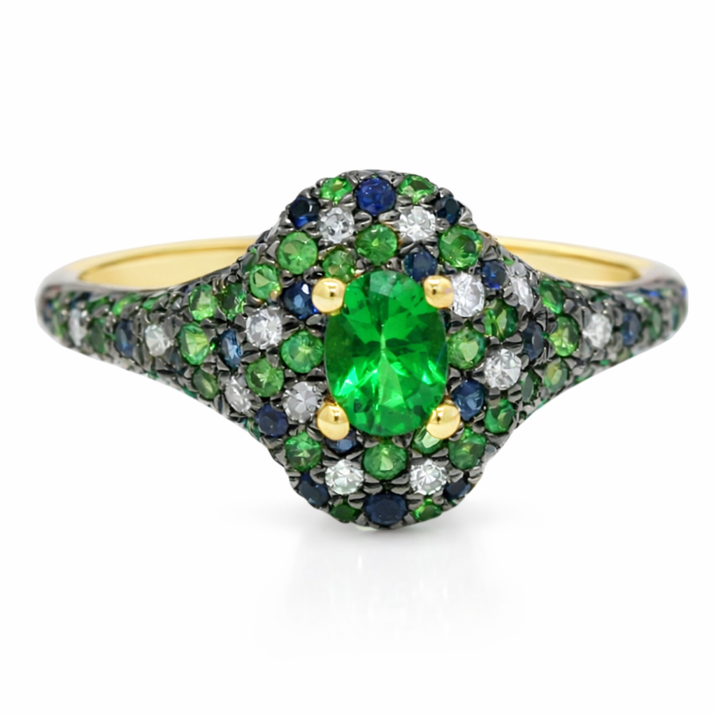 0.11CT Diamond and 0.70CT Green Garnet Sapphire Ring 14k Yellow Gold