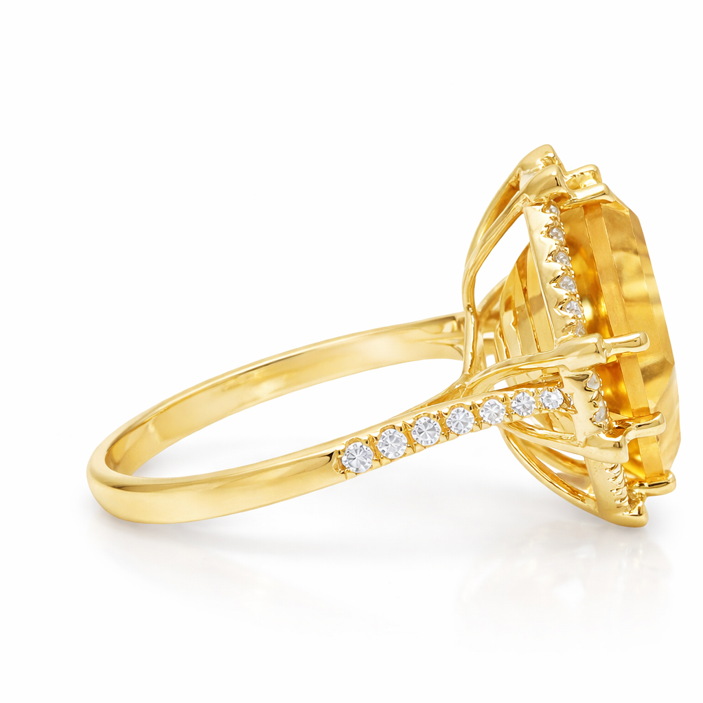 0.38CT Diamond 12.97CT Citrine Ring 14k Yellow Gold