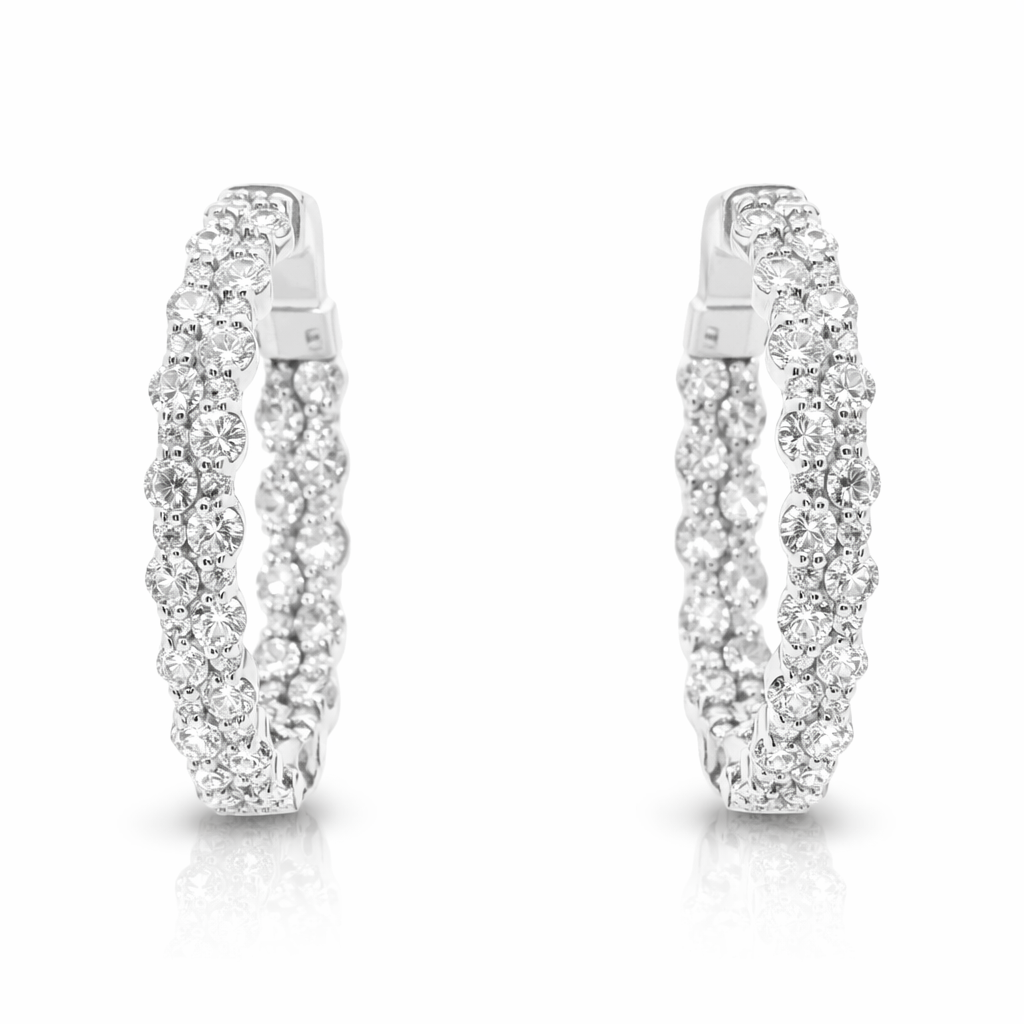 3.02CT Diamond Hoop Earrings 14k White Gold