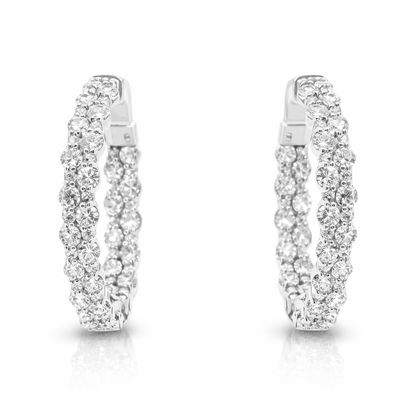 3.02CT Diamond Hoop Earrings 14k White Gold