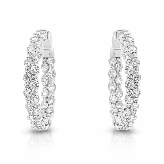 3.02CT Diamond Hoop Earrings 14k White Gold